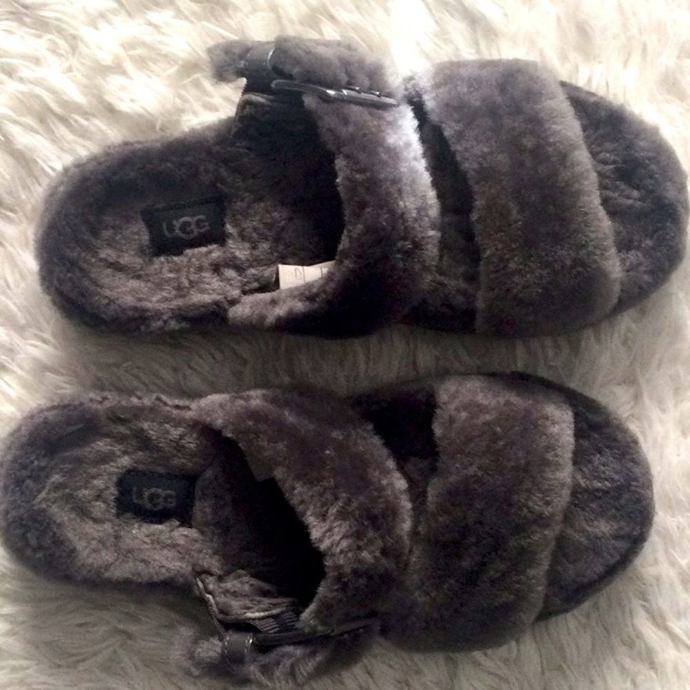 UGG gray sheepskin slipper slide sandals